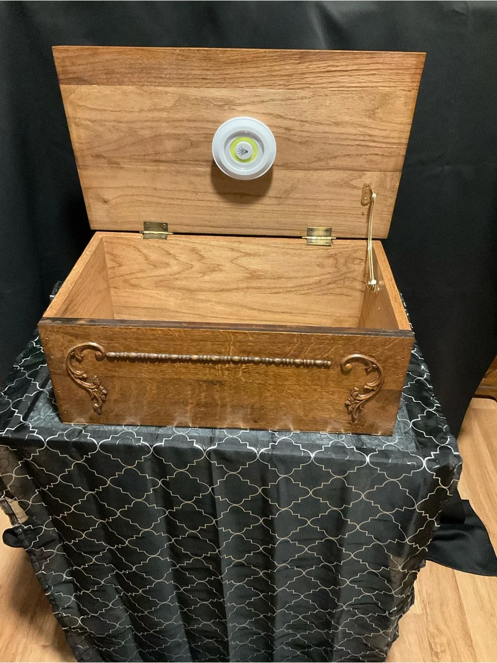 Antique-Style Carved Wood Storage Chest in Warm Brown